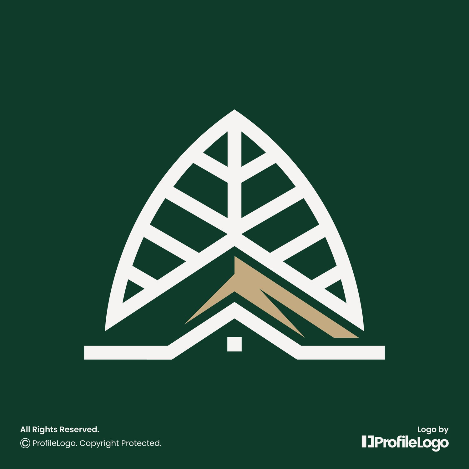 Leaf mountain building home logo for sale by ProfileLogo with dark green background