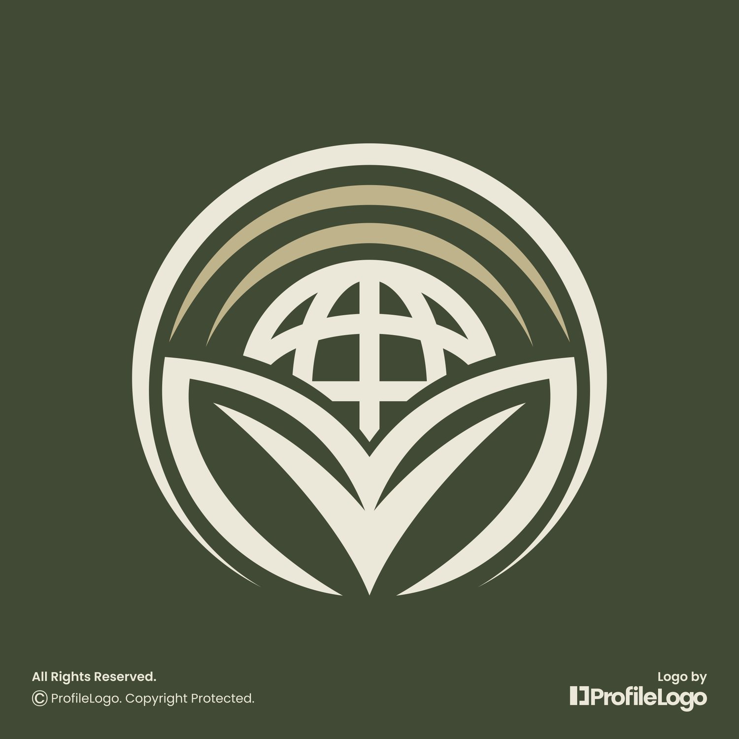 Eco leaf globe nature logo for sale by ProfileLogo with dark green background