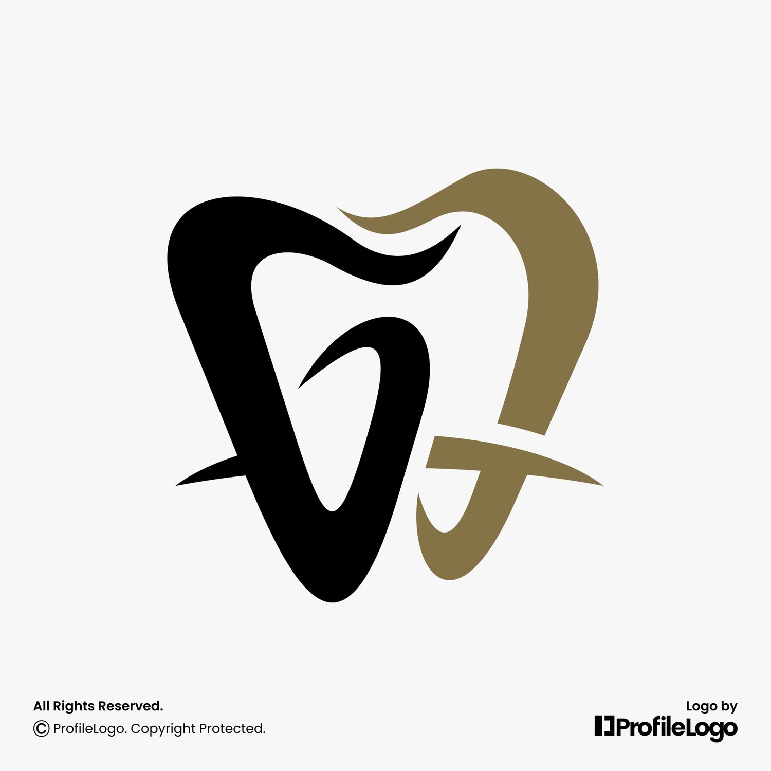 Luxury dental tooth letter G logo for sale by ProfileLogo with light grey background