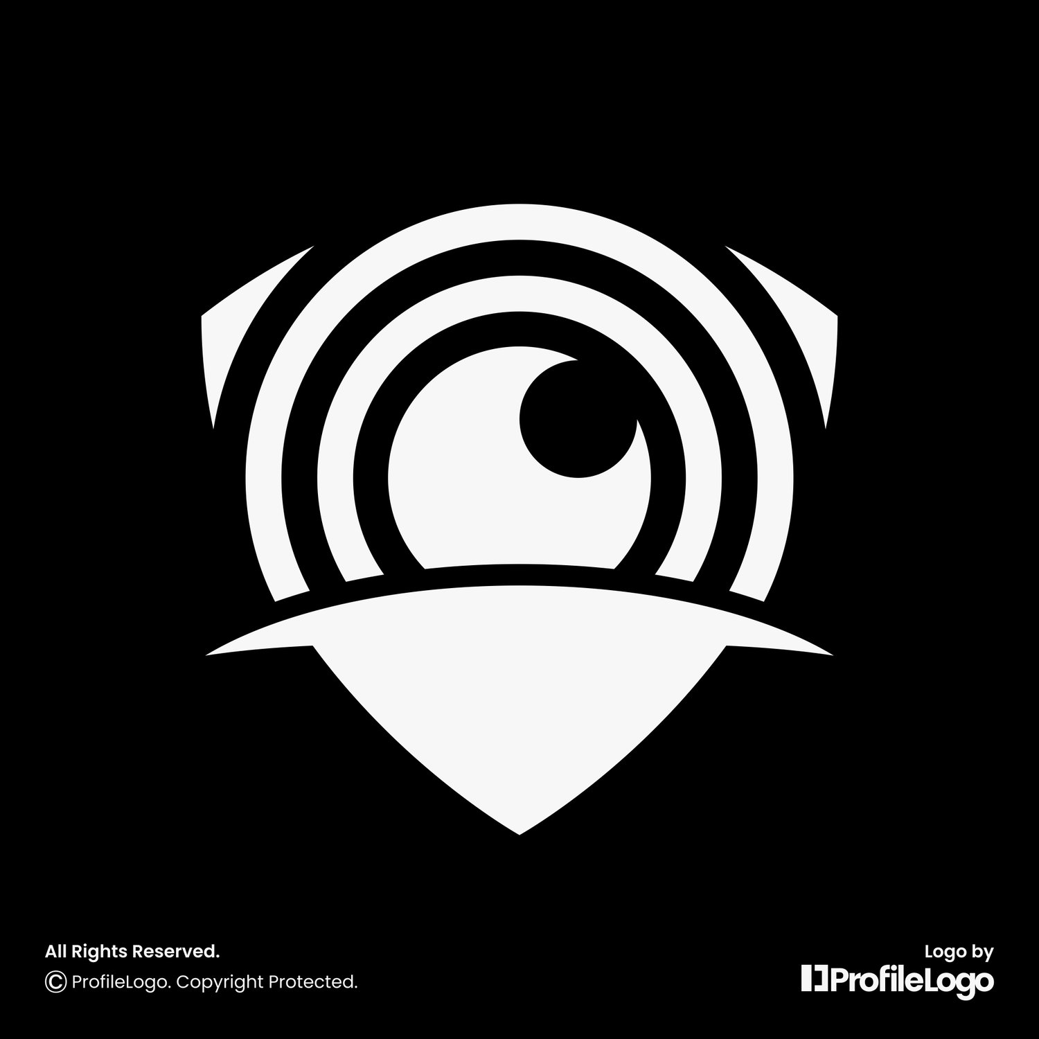 Security shield camera lens logo for sale by ProfileLogo with black background