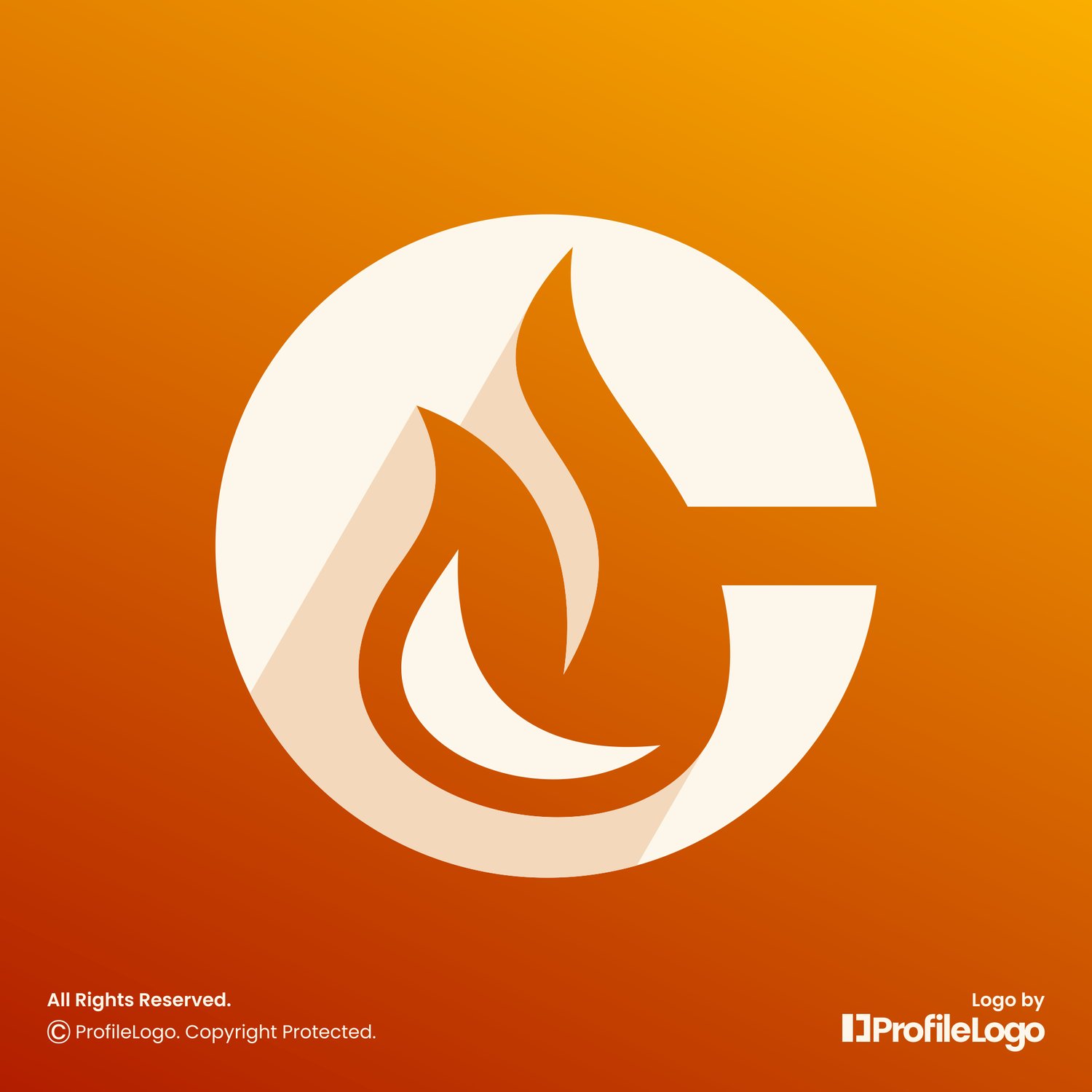 Flame fire initial letter C logo for sale by ProfileLogo with gradient orange background