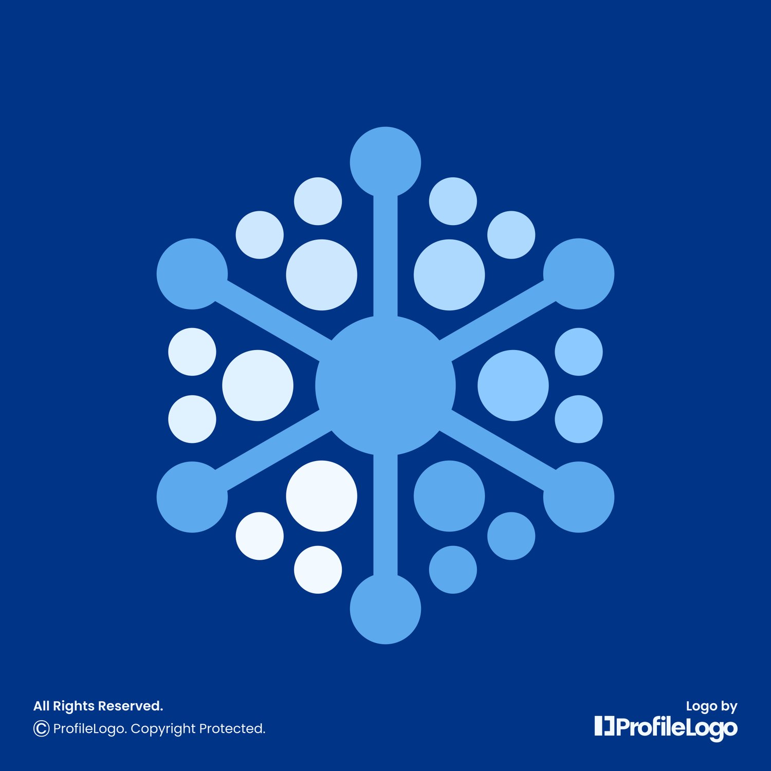 Biotechnology science molecule logo for sale by ProfileLogo with dark blue background