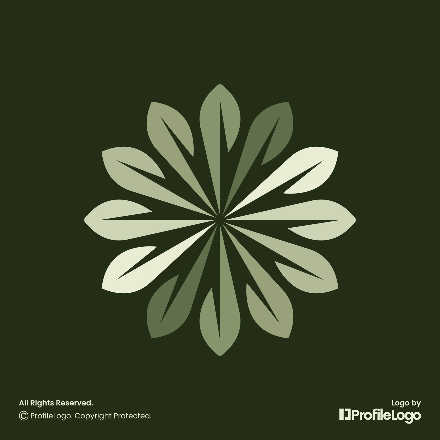 Green organic circle nature leaf logo for sale by ProfileLogo with dark green background