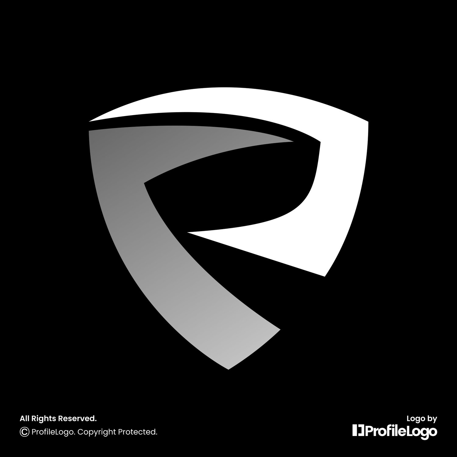 Modern shield letter P logo for sale by ProfileLogo with black background