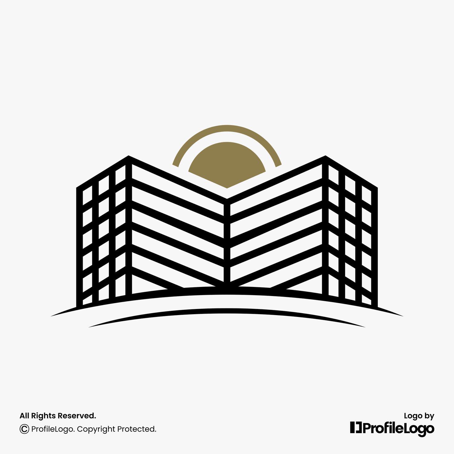 Luxury line building tower logo for sale by ProfileLogo with light grey background