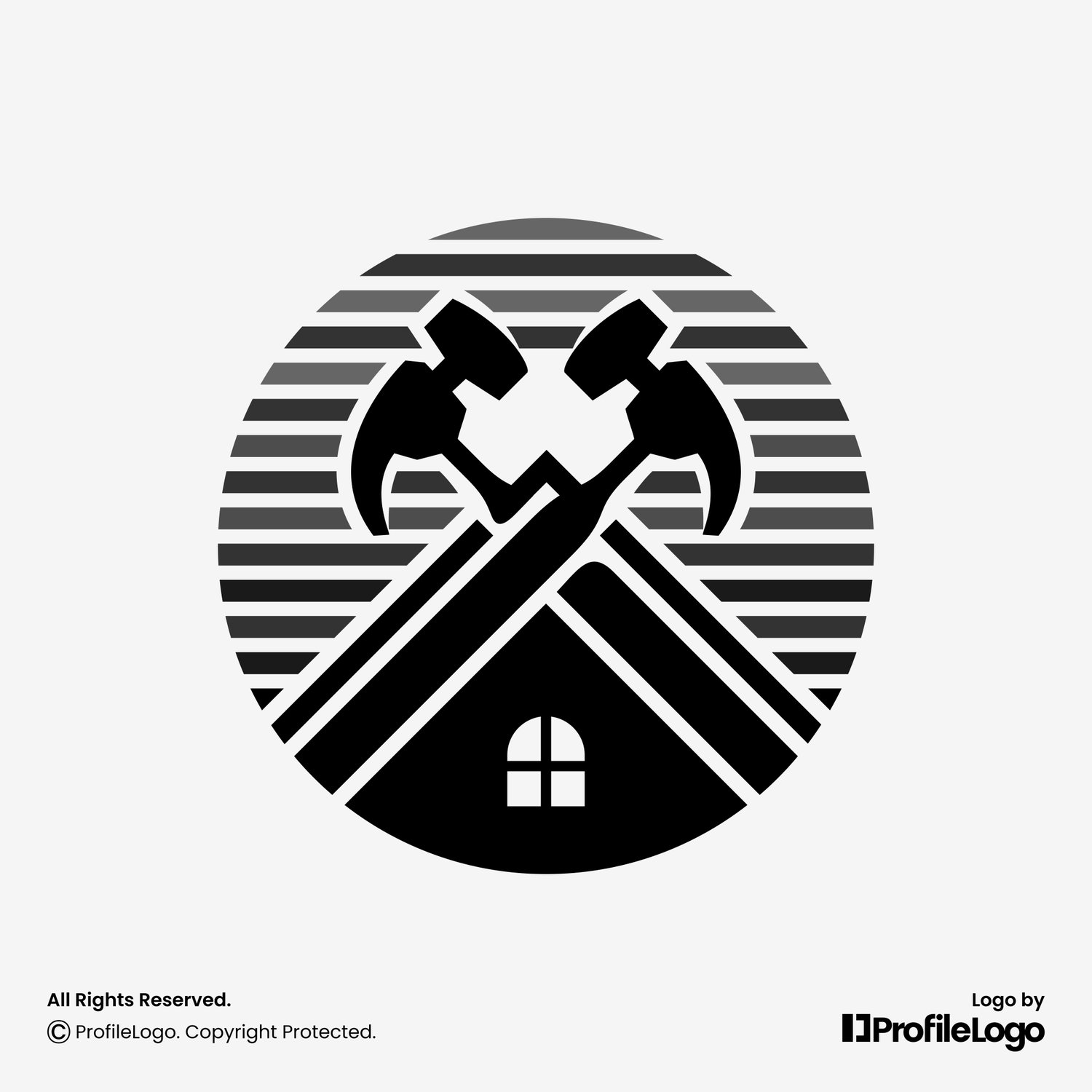 Hammer home building construction logo for sale by ProfileLogo with light grey background