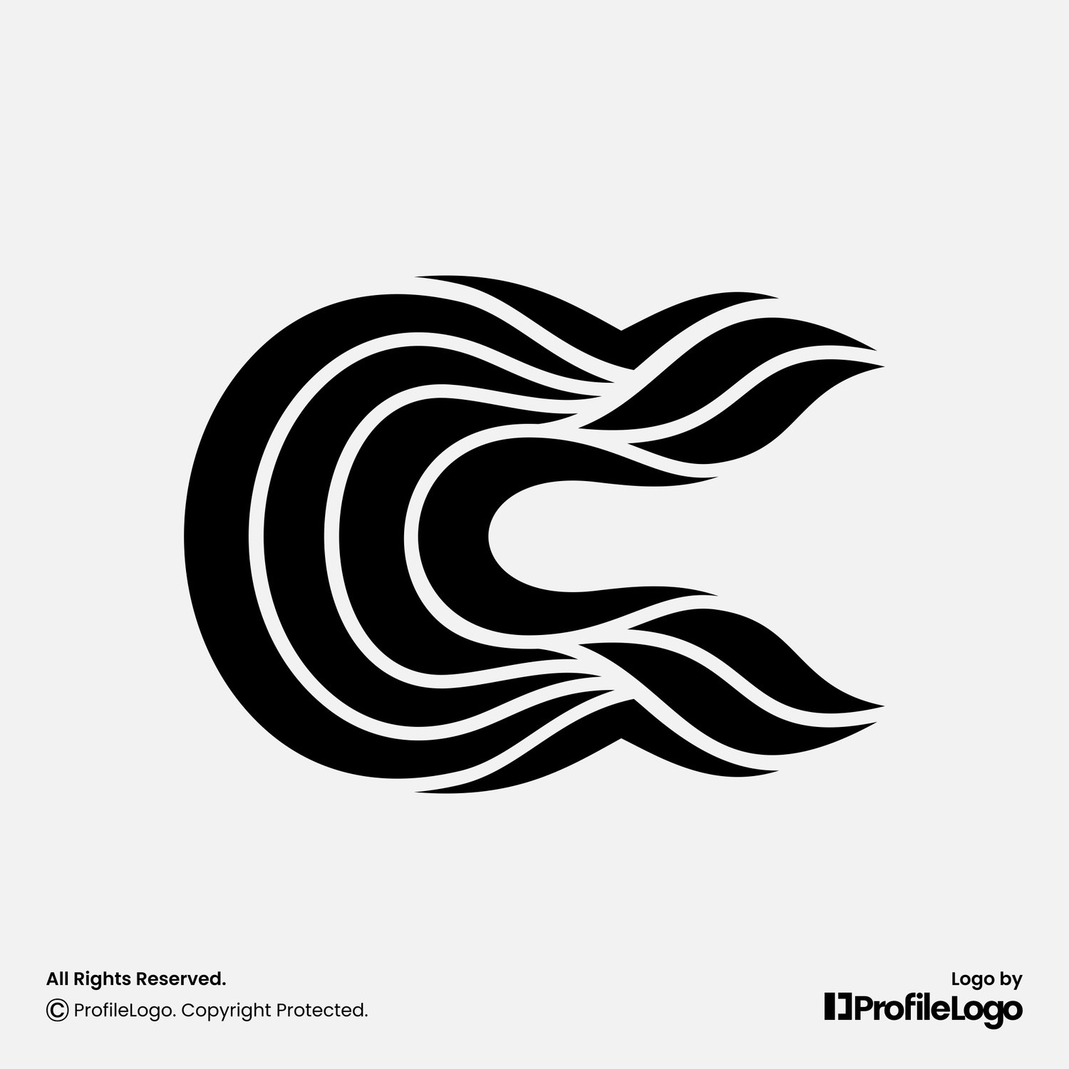 Elegant swoosh line letter C logo for sale by ProfileLogo with light grey background