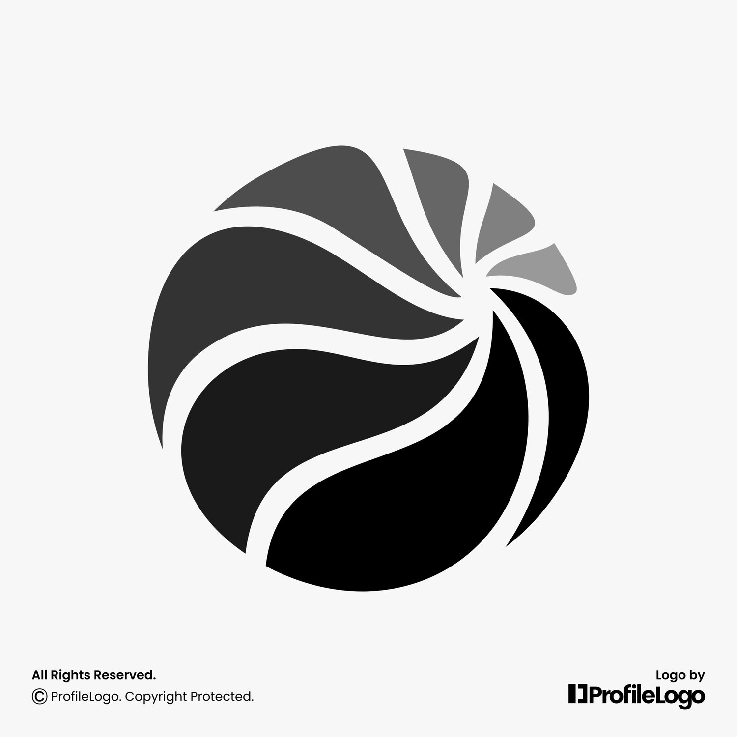 Modern abstract spiral circle logo for sale by ProfileLogo with light grey background