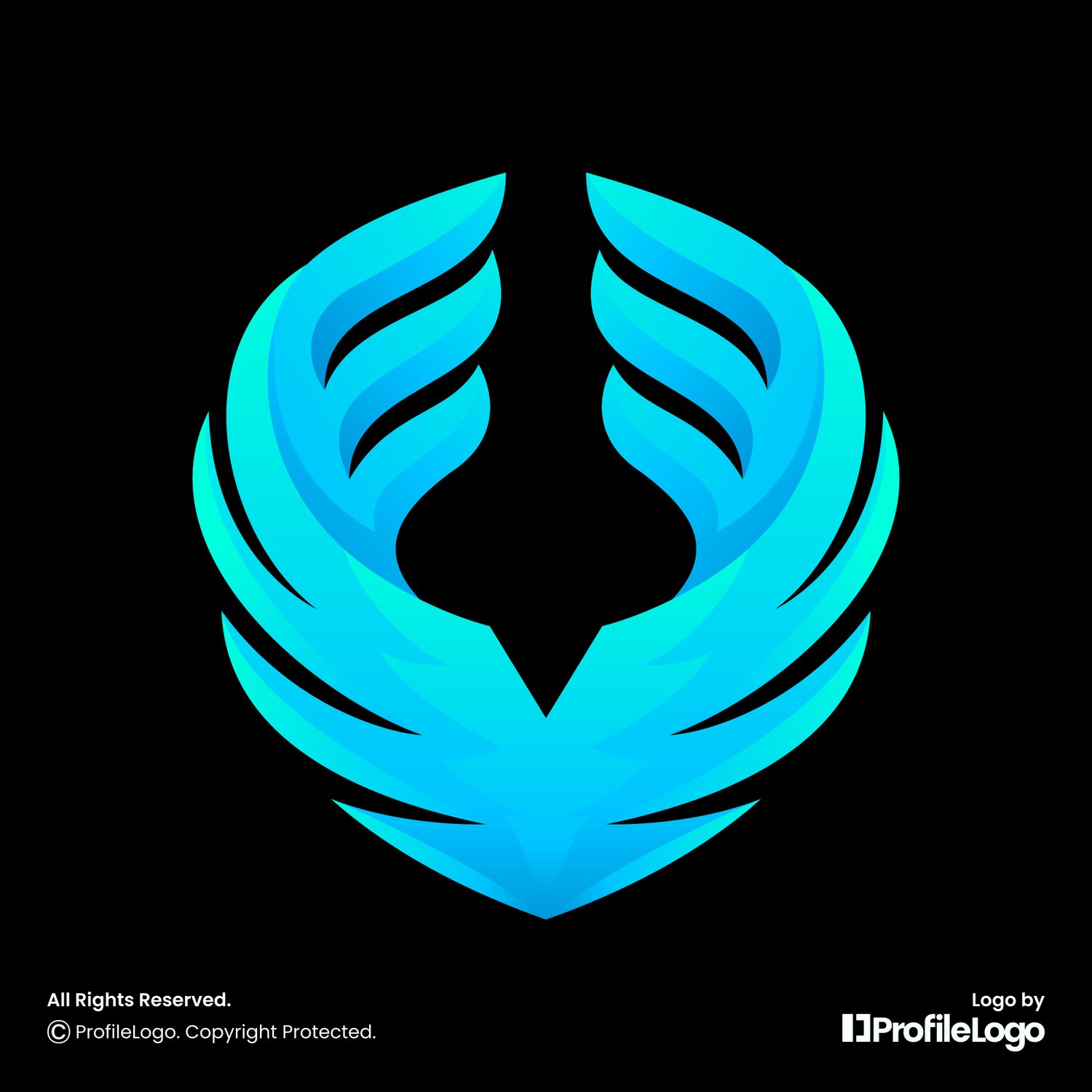 Gradient blue bird wing logo for sale by ProfileLogo with black background