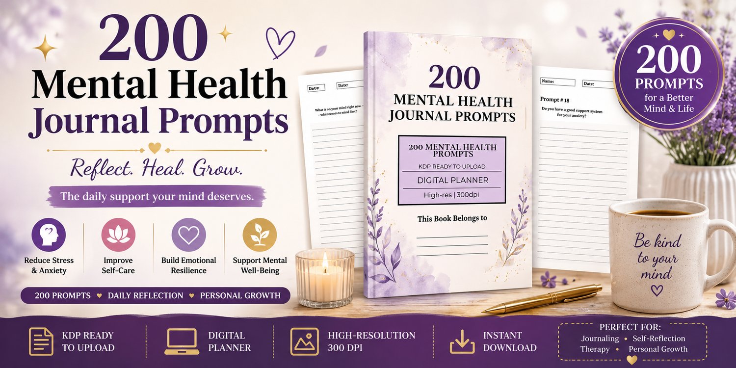 200 Mental Health Journal Prompts KDP Planner