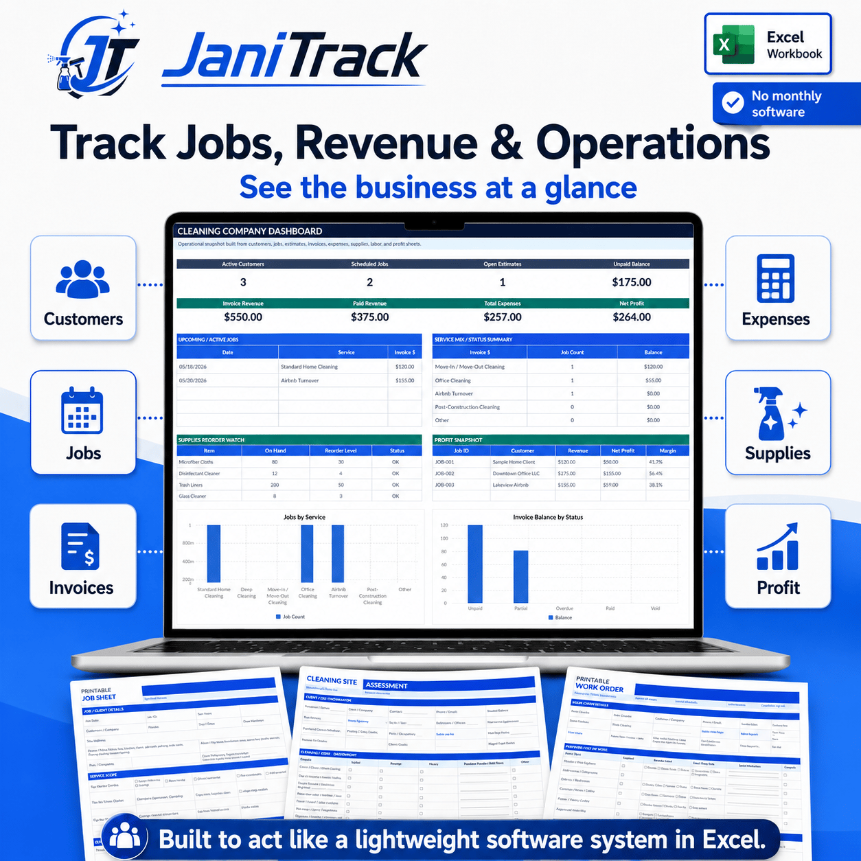 JaniTrack Cleaning Business Workbook | Cleaning Company Tracker ...