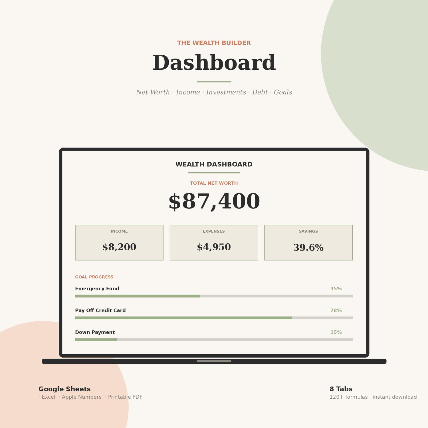 wealth tracker spreadsheet net worth tracker investment tracker debt payoff calculator financial dashboard google sheets template excel budget template finance planner money tracker portfolio tracker financial goal tracker income tracker digital download