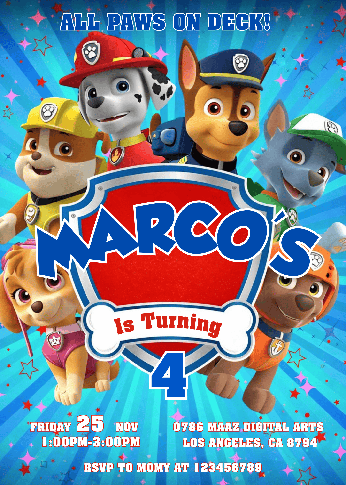 Paw Patrol Birthday Invitation Canva Template - Editable 5x7 Digital Invite (Ref: PAW-INV-05)