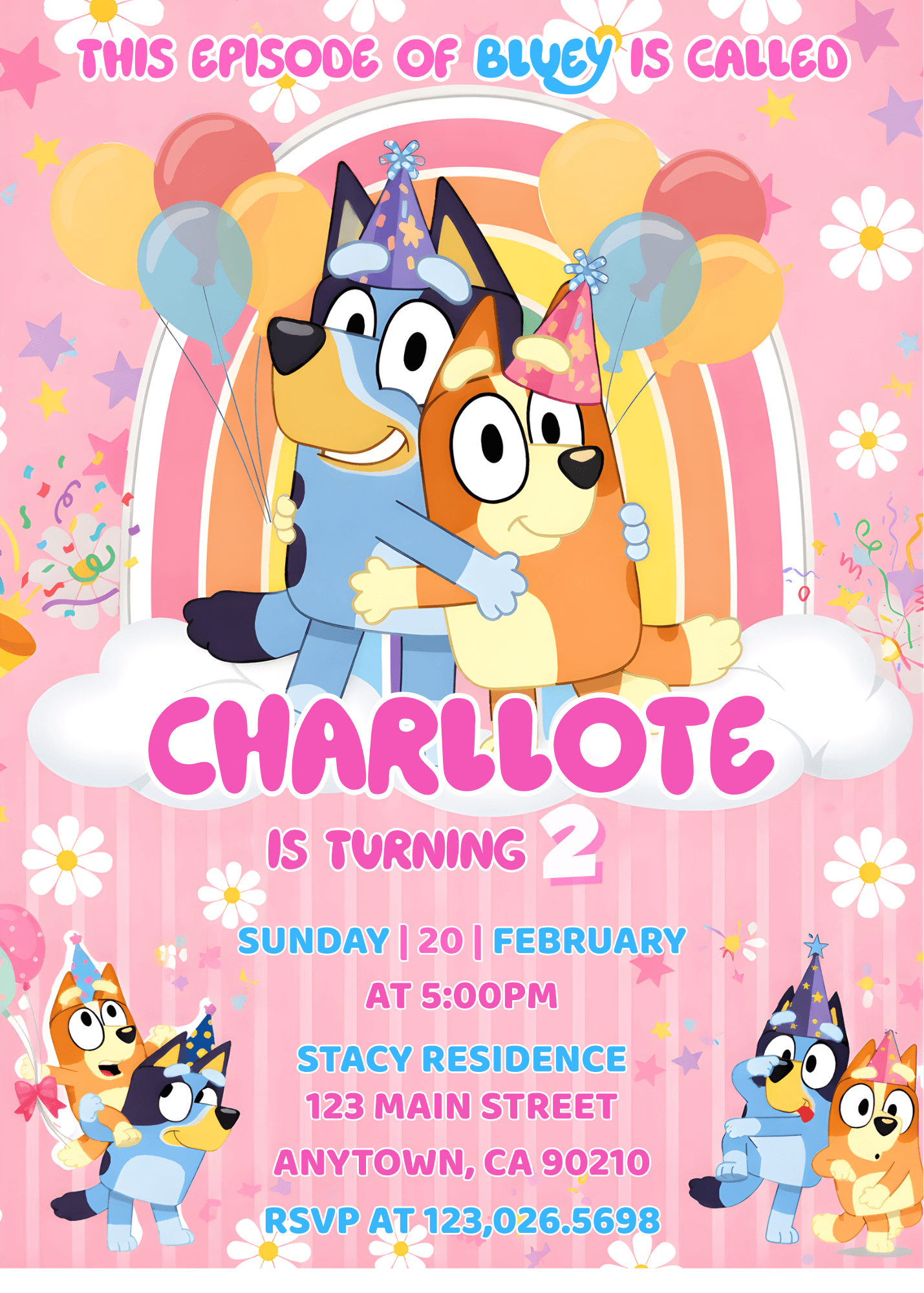 Bluey Birthday Invitation Canva Template - Editable 5x7 Digital Invite (Ref: BLY-INV-07)
