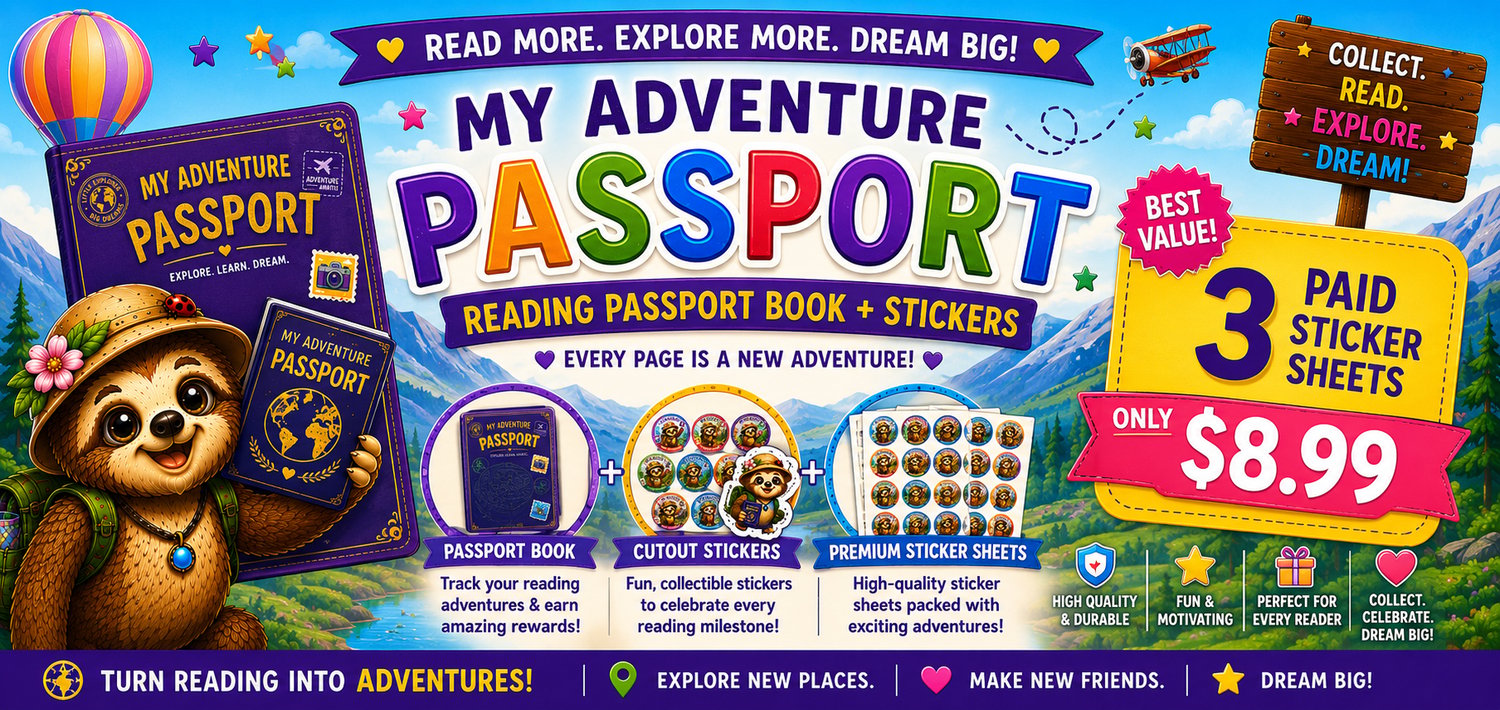 Sammy Sloth's Reading Adventure Passport for Kids 4-12 by Sloth Dreams Books & Publishing Company