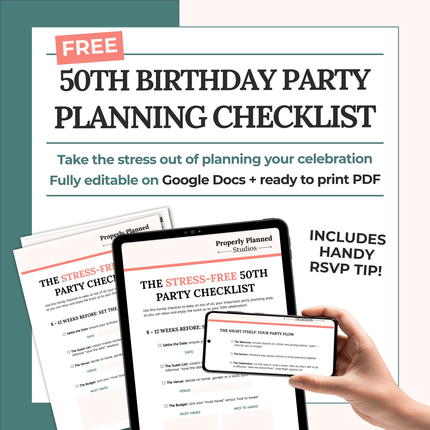 50th birthday party planning checklist free digital download editable google doc and printable pdf