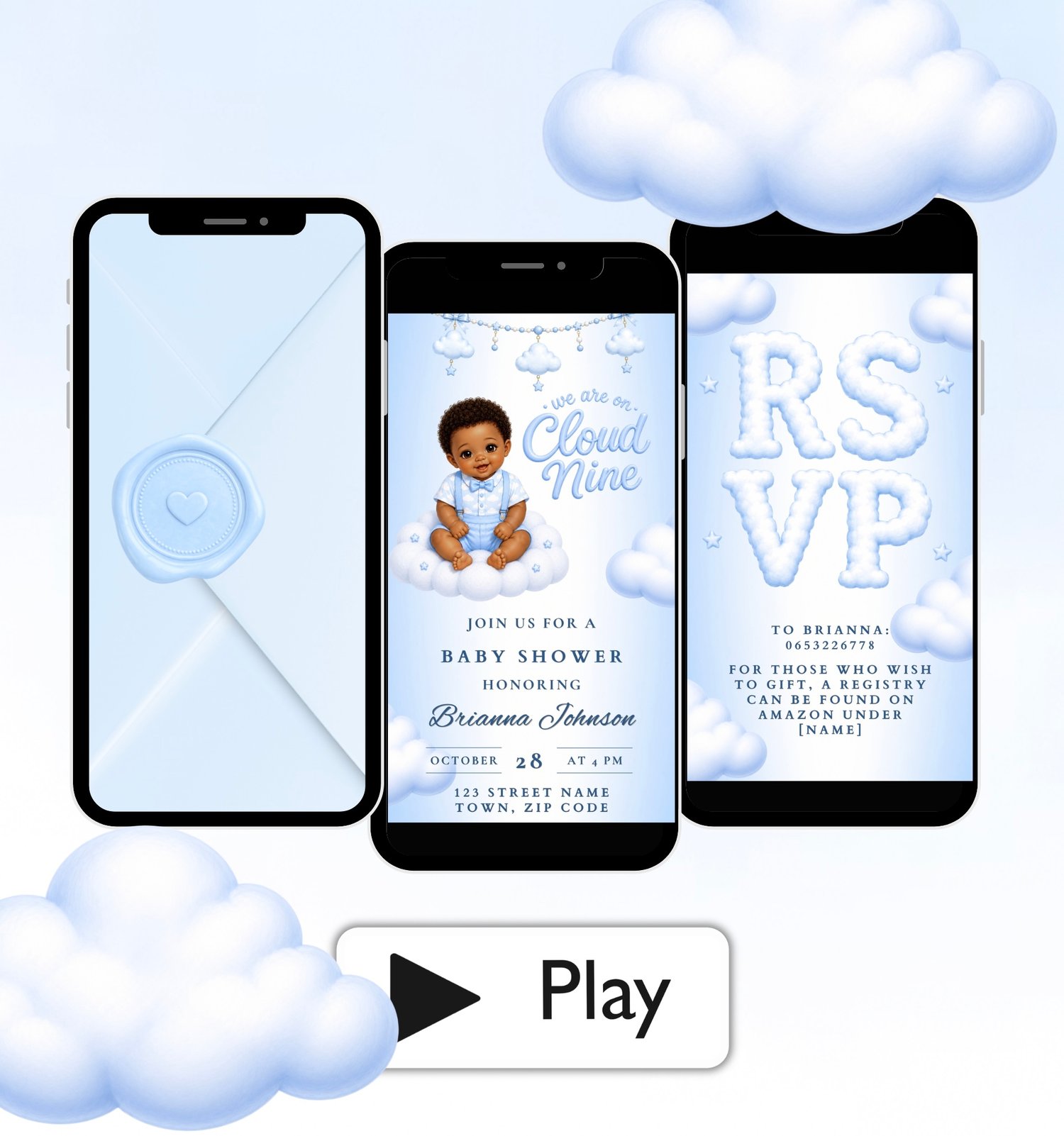 cloud nine baby shower invitation