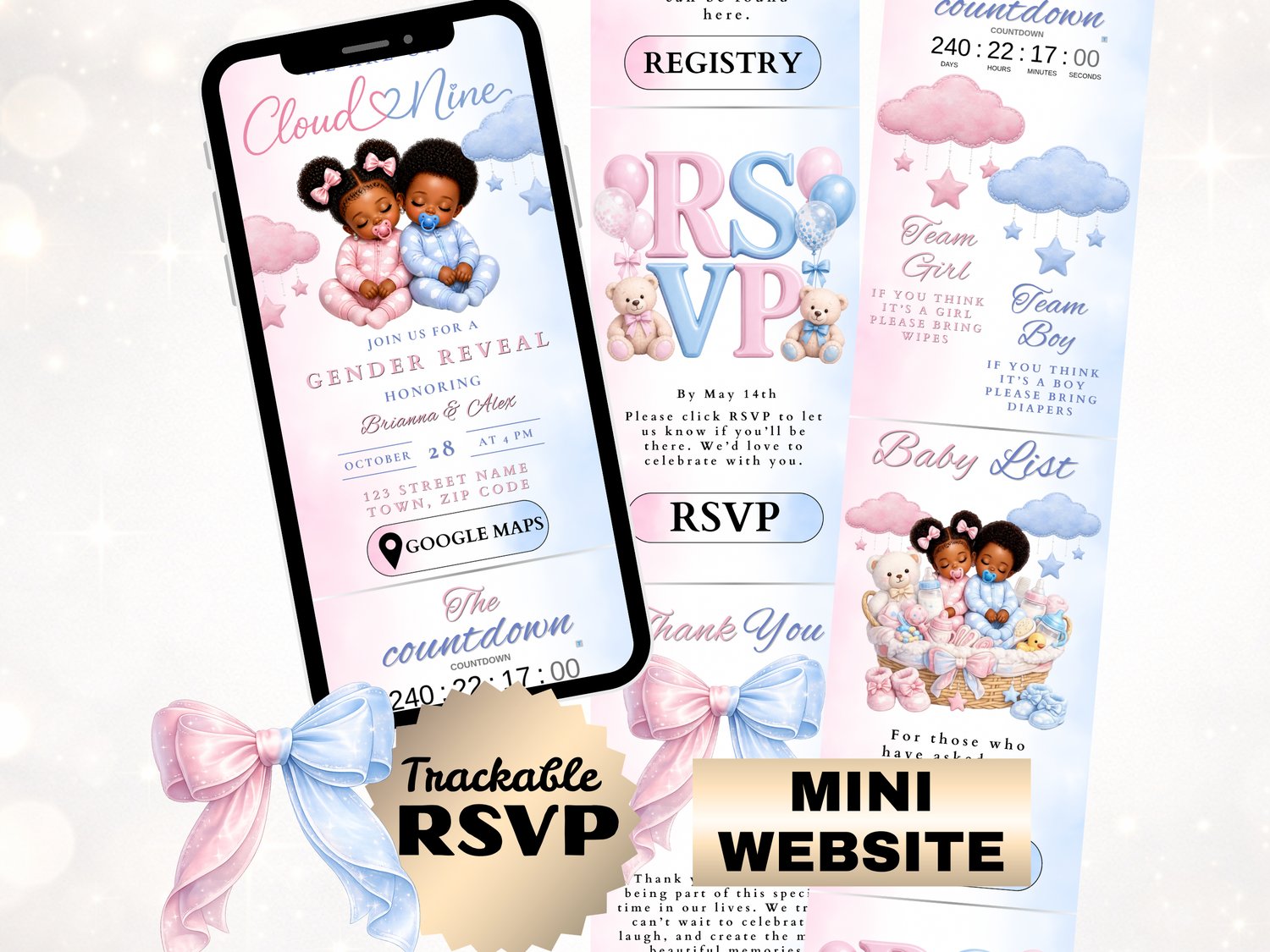 afro babies gender reveal invitation deas