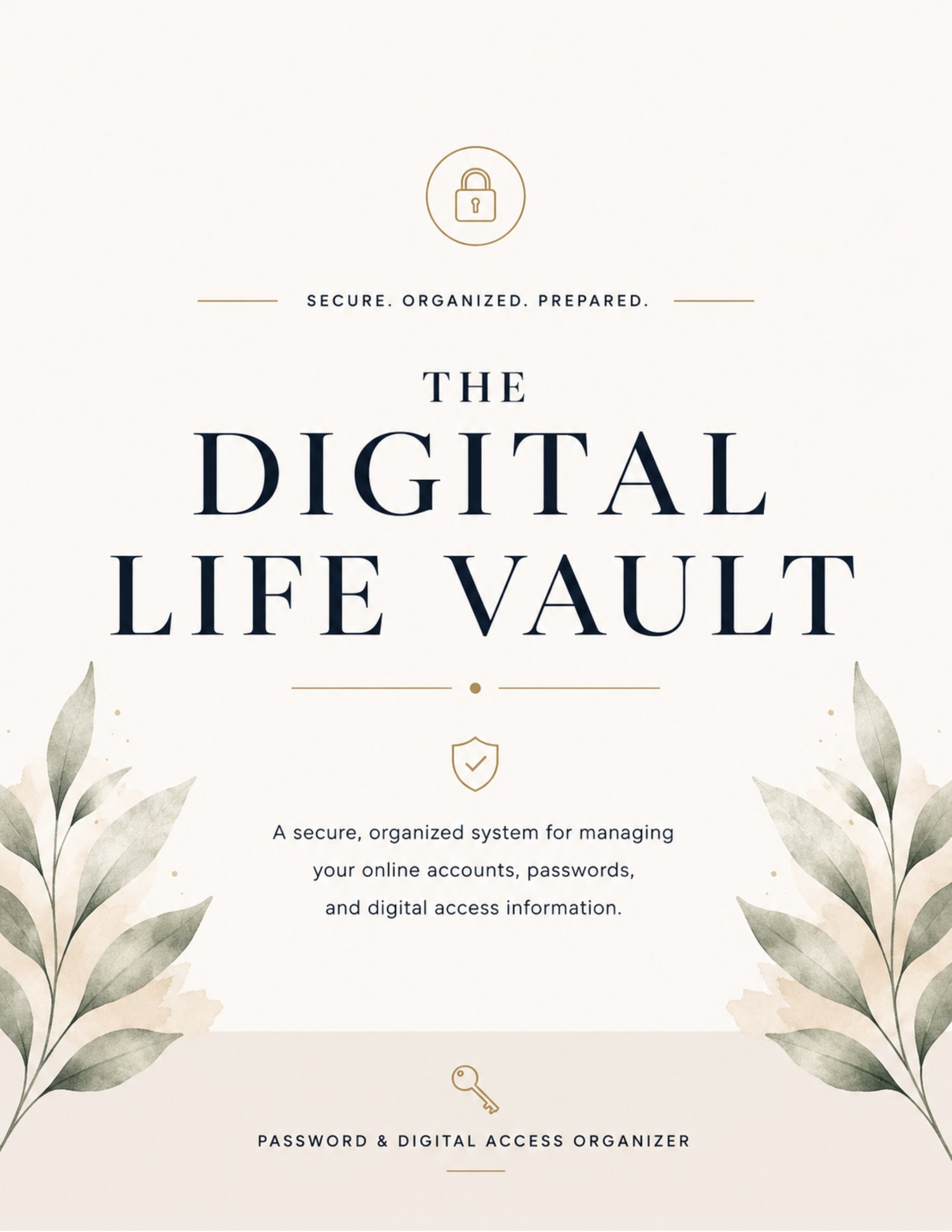 The Digital Life Vault password and digital access organizer cover with minimalist design, secure system for managing online accounts, passwords, and sensitive digital information.