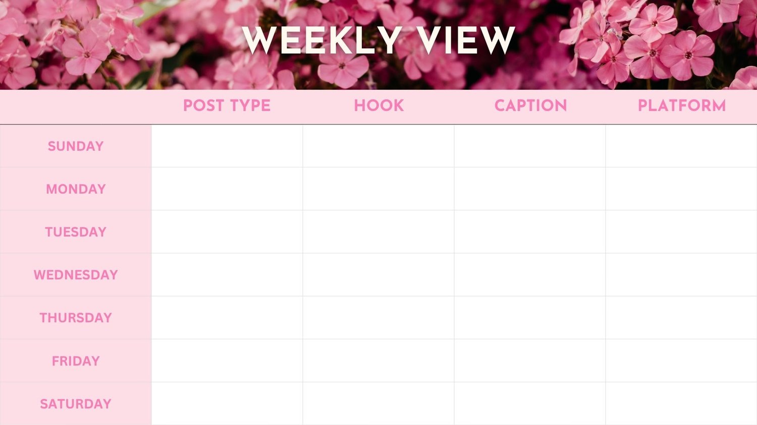 Blank Weekly Content Planner