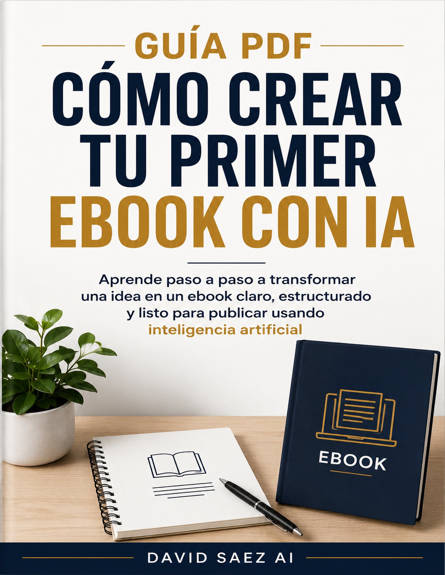 Portada del ebook Guía PDF Cómo Crear tu Primer Ebook con IA de David Saez AI