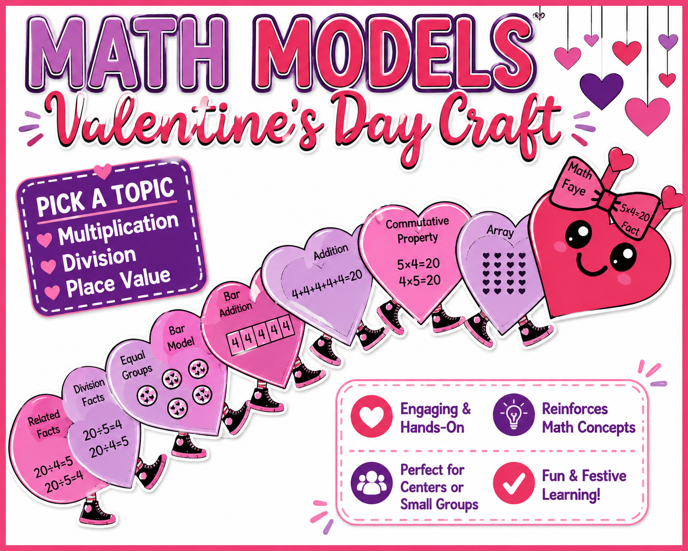 Valentine’s Day Math Craft Activity | Multiplication, Division & Place Value