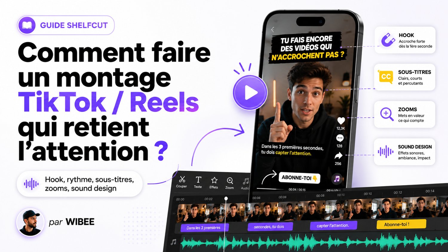 Miniature de blog expliquant comment faire un montage TikTok et Reels qui retient l’attention avec hook, sous-titres, zooms et sound design. garder attention sur ses tiktok/reels