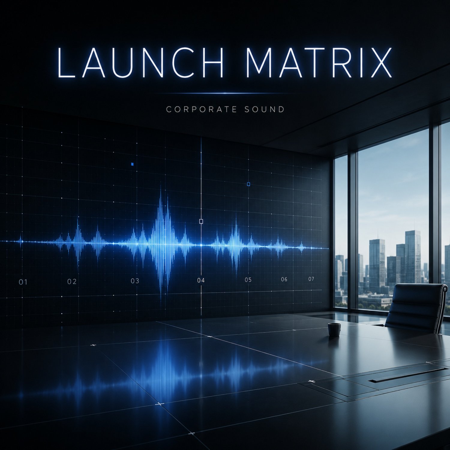 Premium corporate cover art for Launch Matrix featuring cinematic studio light, launch-grid interface, and black, platinum, electric blue lighting.