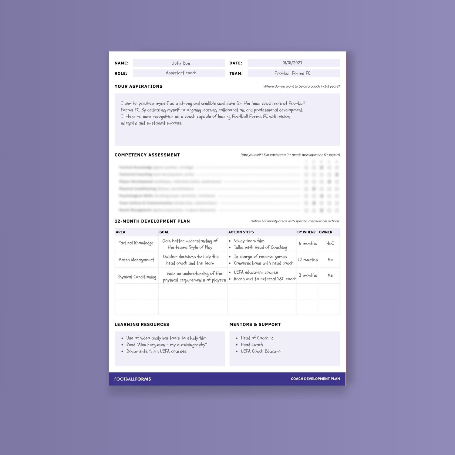 Coach Development Plan Template | 12-Month Coaching Framework