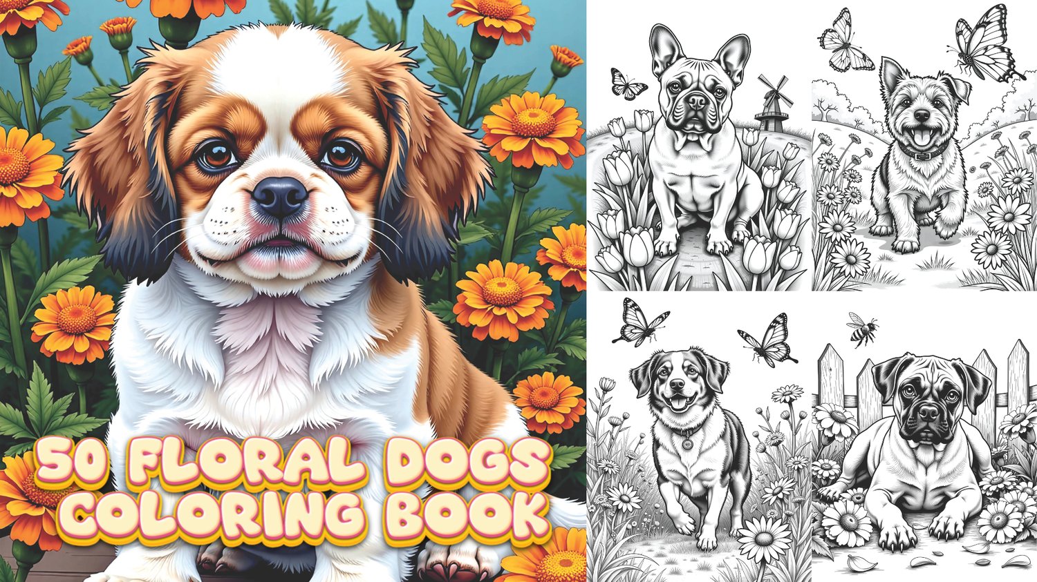 50 Floral Dogs Coloring Book
