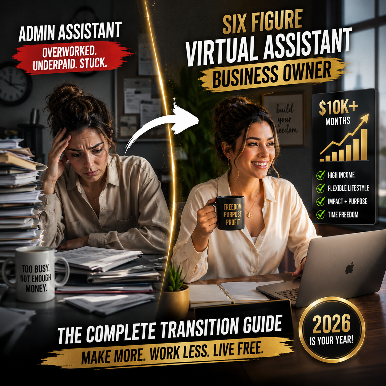 How to go from admin assistant to six figure virtual assistant business in 2026 — complete transition guide