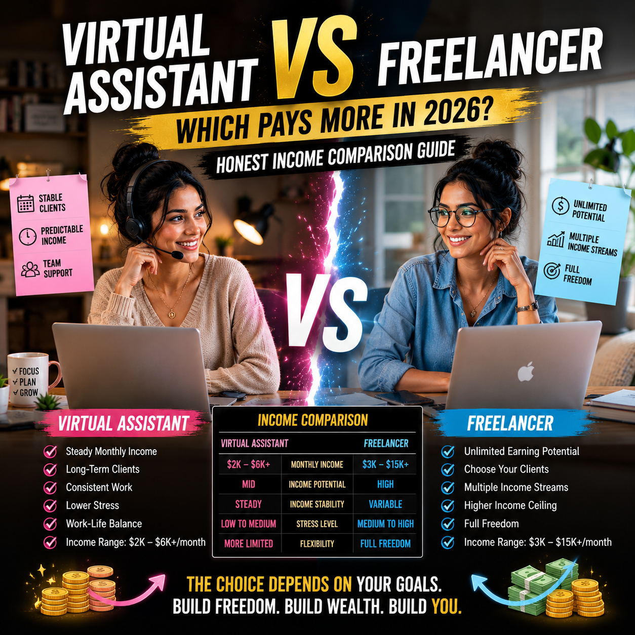 Virtual assistant vs freelancer which pays more in 2026 — honest income comparison guide