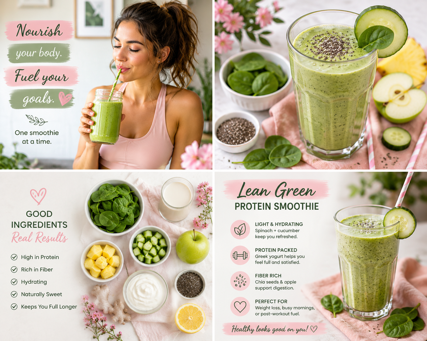 4 images of the lean green smoothie