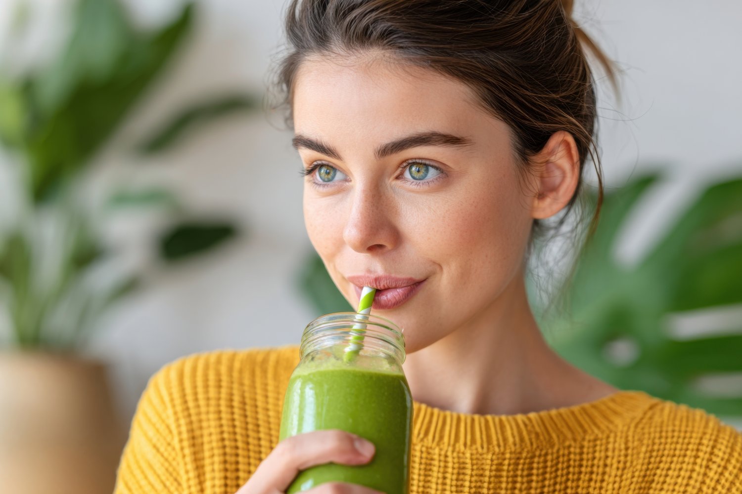 Girl drinking green smoothie