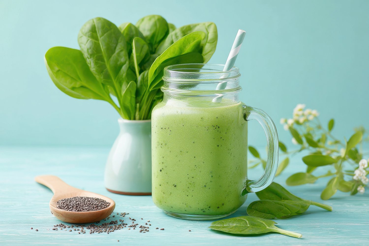 Green smoothie with chia seeds mockup