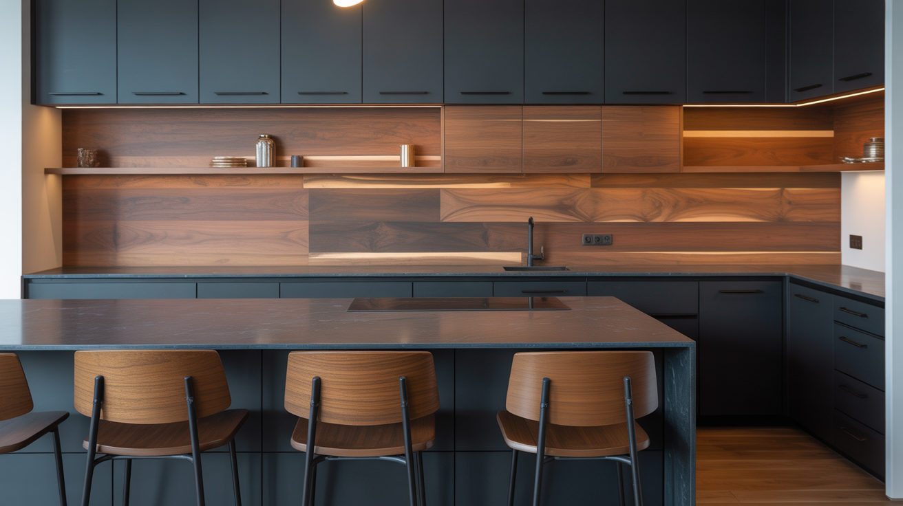 black and wood kitchens