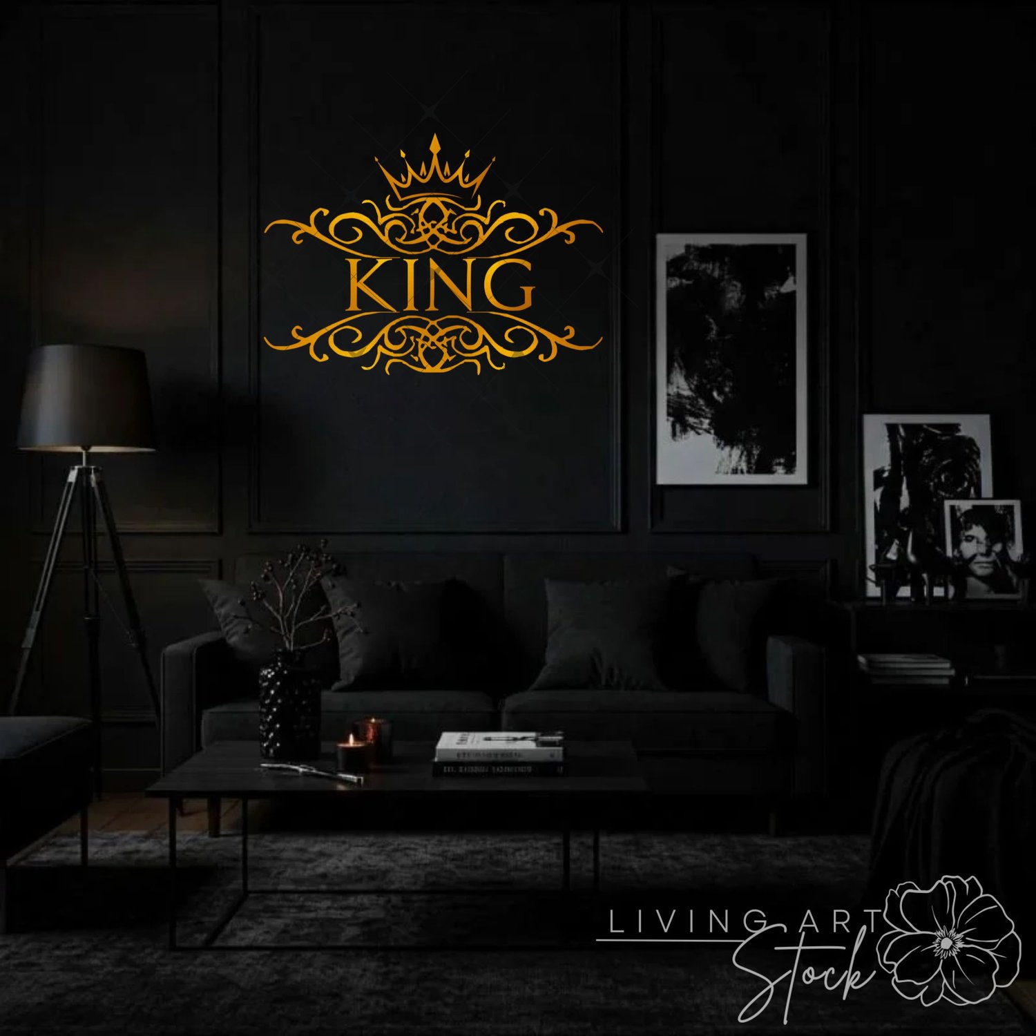 Elegant metallic gold Royal png graphic design with centered "king" text and filigree.