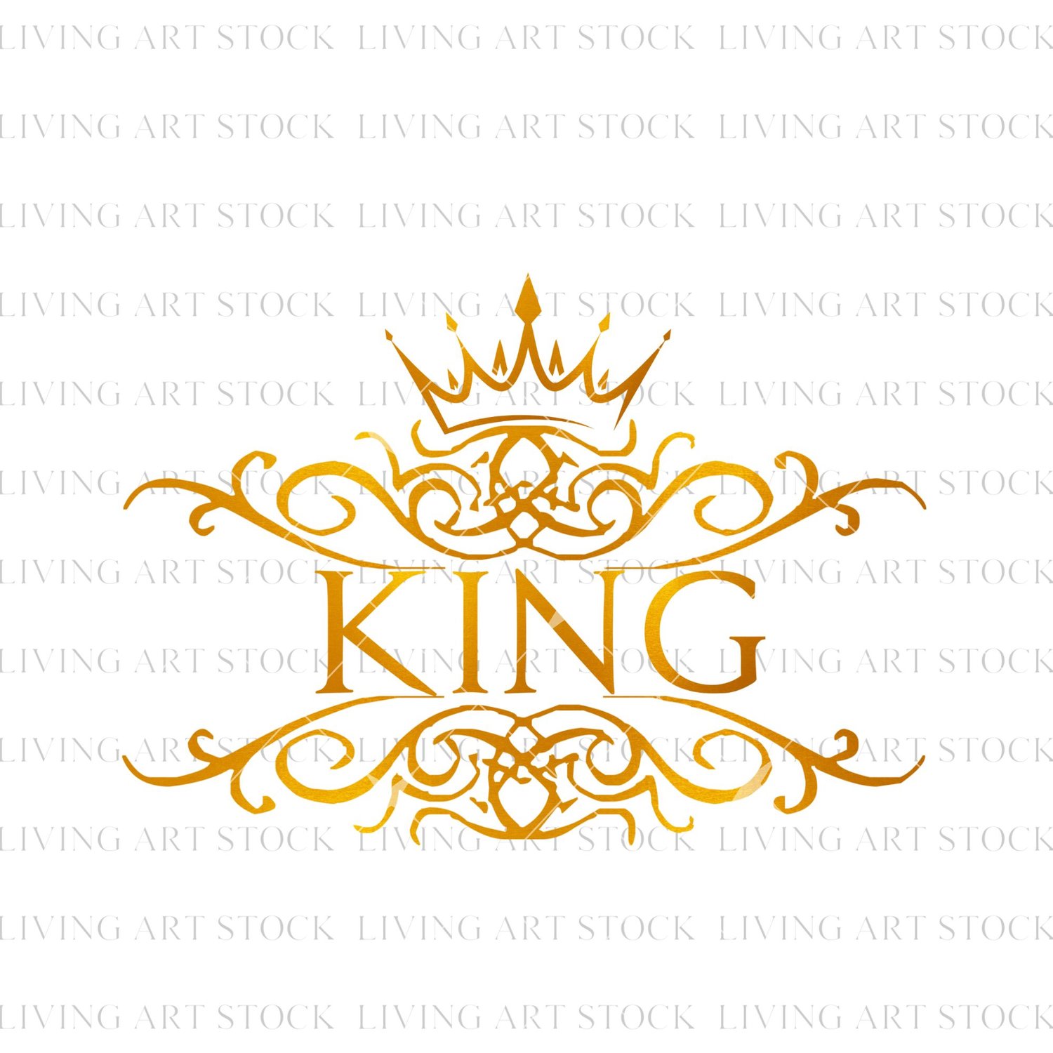 Elegant metallic gold Royal png graphic design with centered "king" text and filigree.