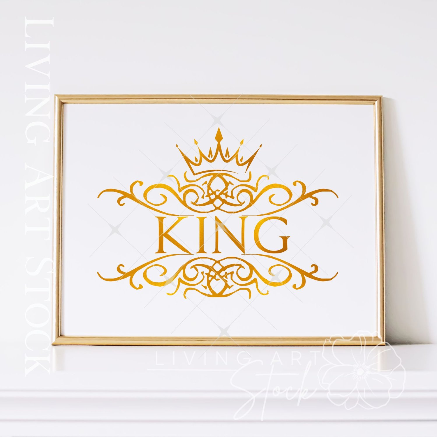 Elegant metallic gold Royal png graphic design with centered "king" text and filigree.