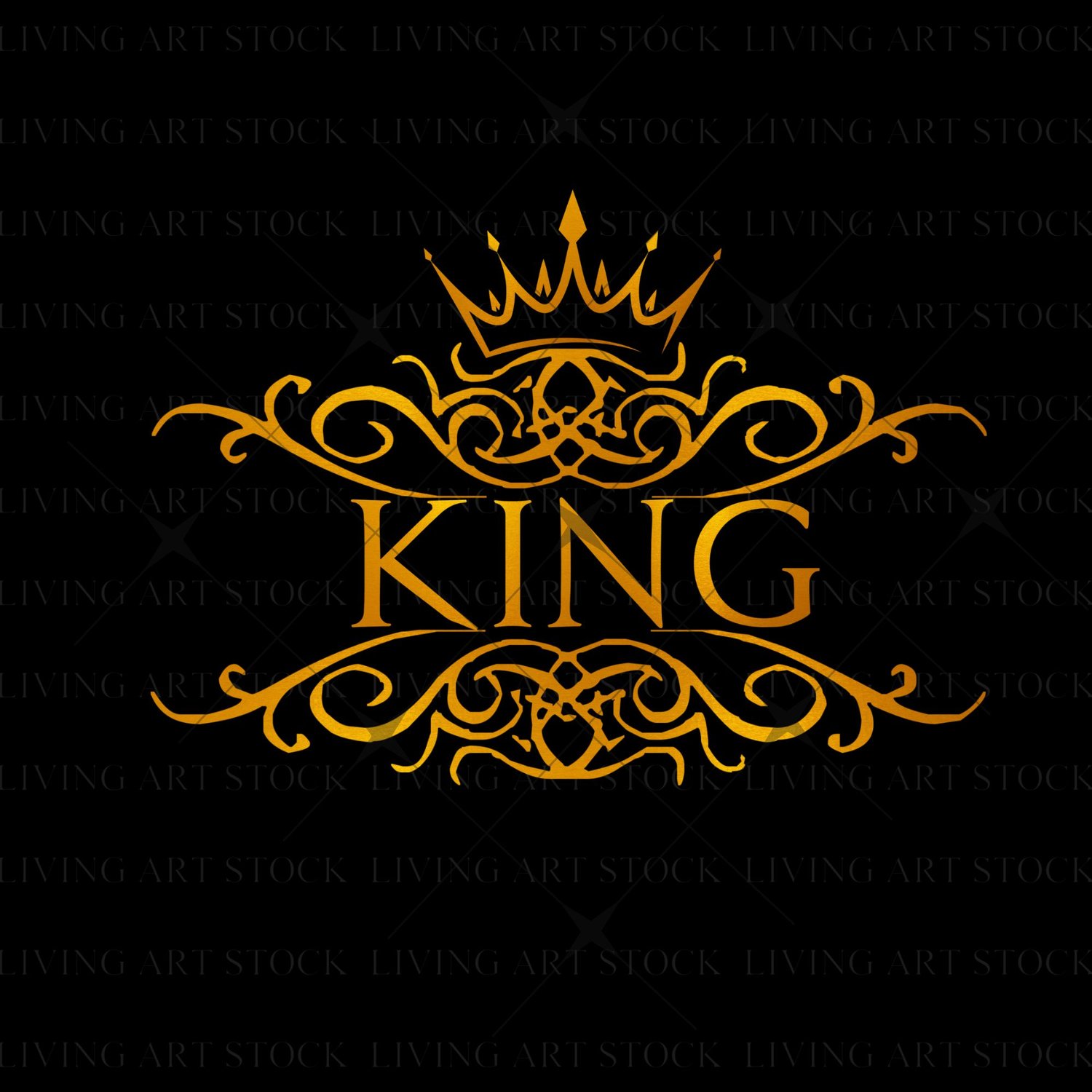 Elegant metallic gold Royal png graphic design with centered "king" text and filigree.