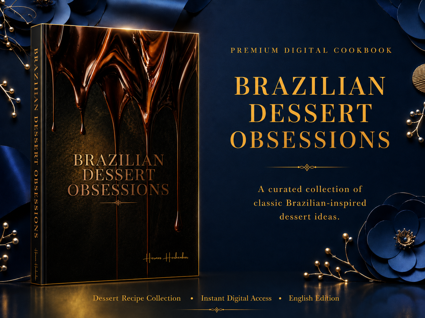 Brazilian Dessert Obsessions premium digital dessert recipe collection with luxury chocolate-inspired cover and elegant gold design