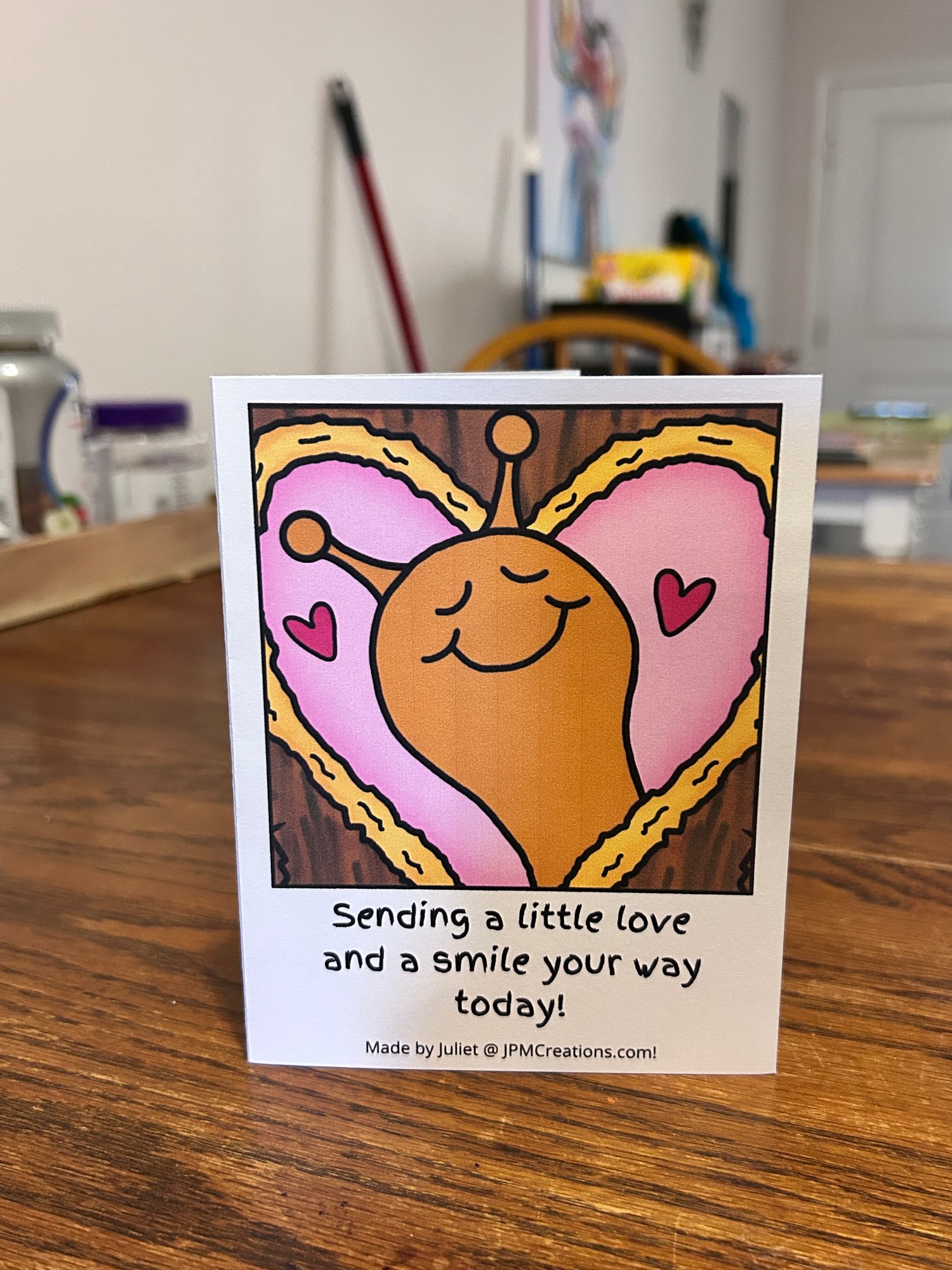 Cute Snail Heart Tree Coloring Tent Postcard (front)