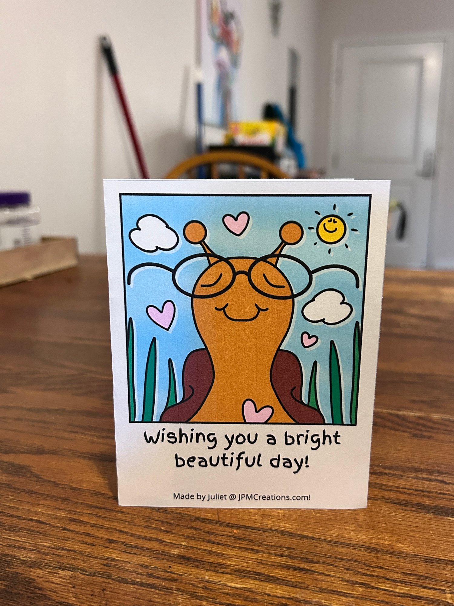 Cute Snail Wishing You A Bright Day Coloring Tent Postcards (front)