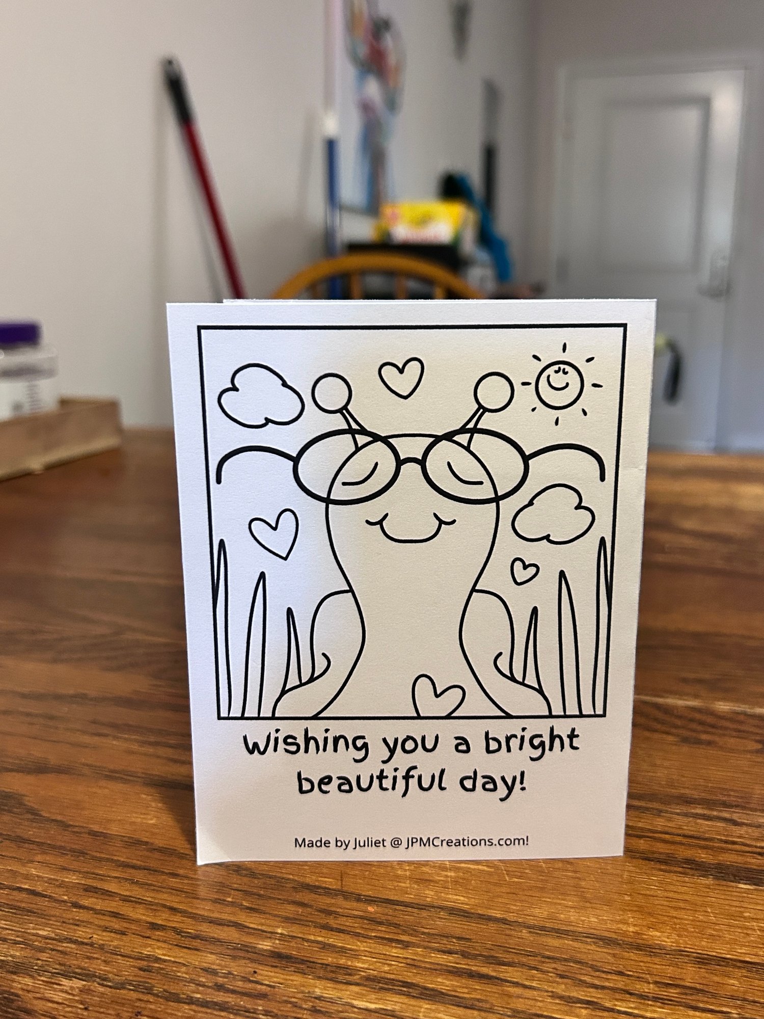Cute Snail Wishing You A Bright Day Coloring Tent Postcards (back)