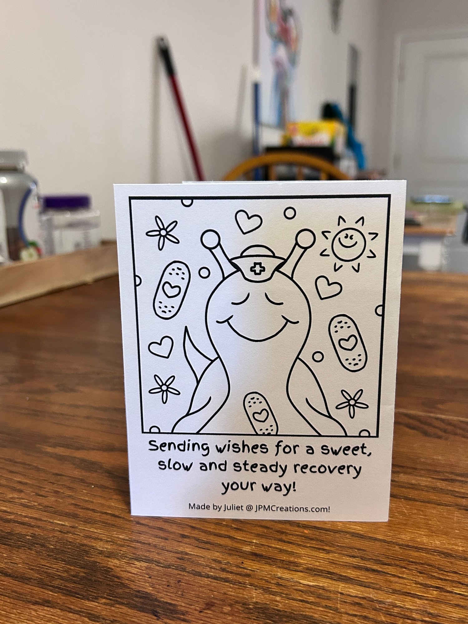 Cute Snail Sweet Slow Steady Recovery Get Well Soon Coloring Postcard