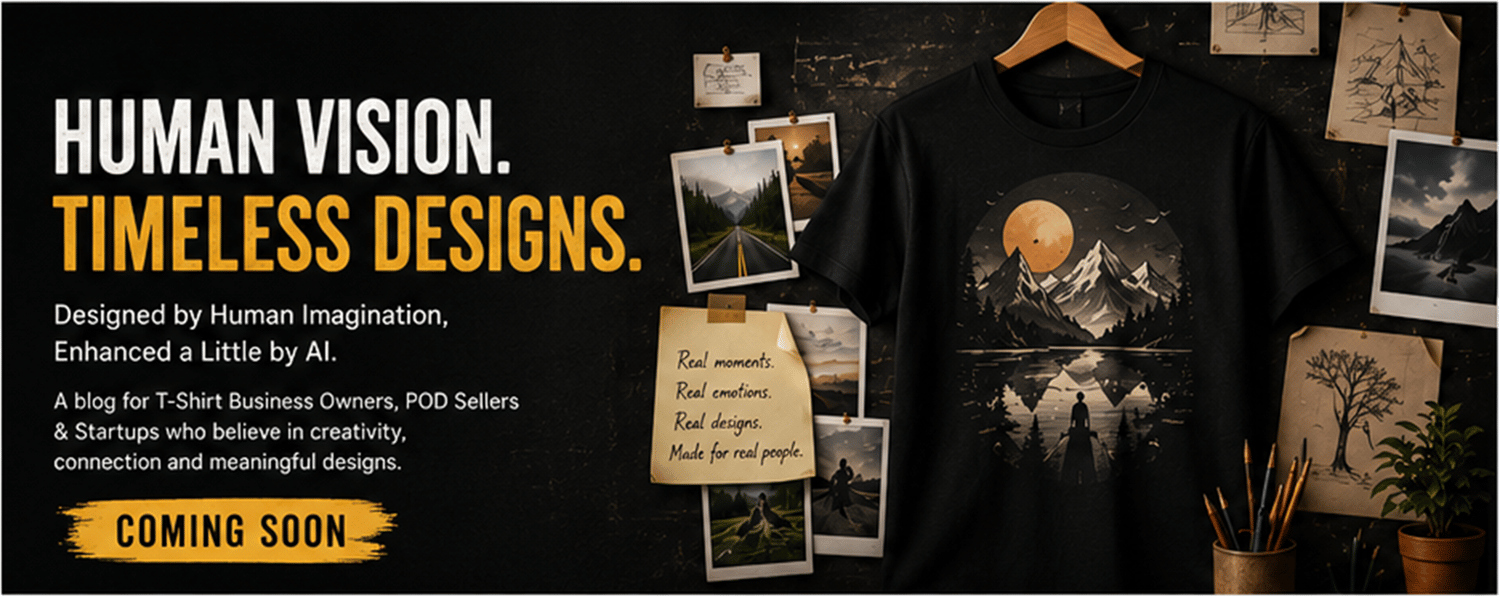 Black t-shirt mockup featuring artistic mountain design inspired by human imagination and emotional storytelling.