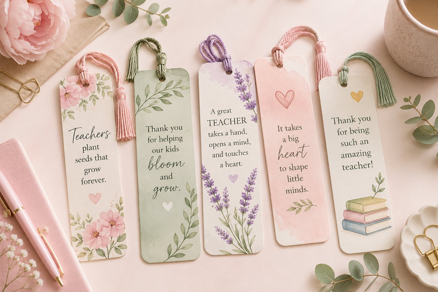 5 different teacher bookmarks mockups