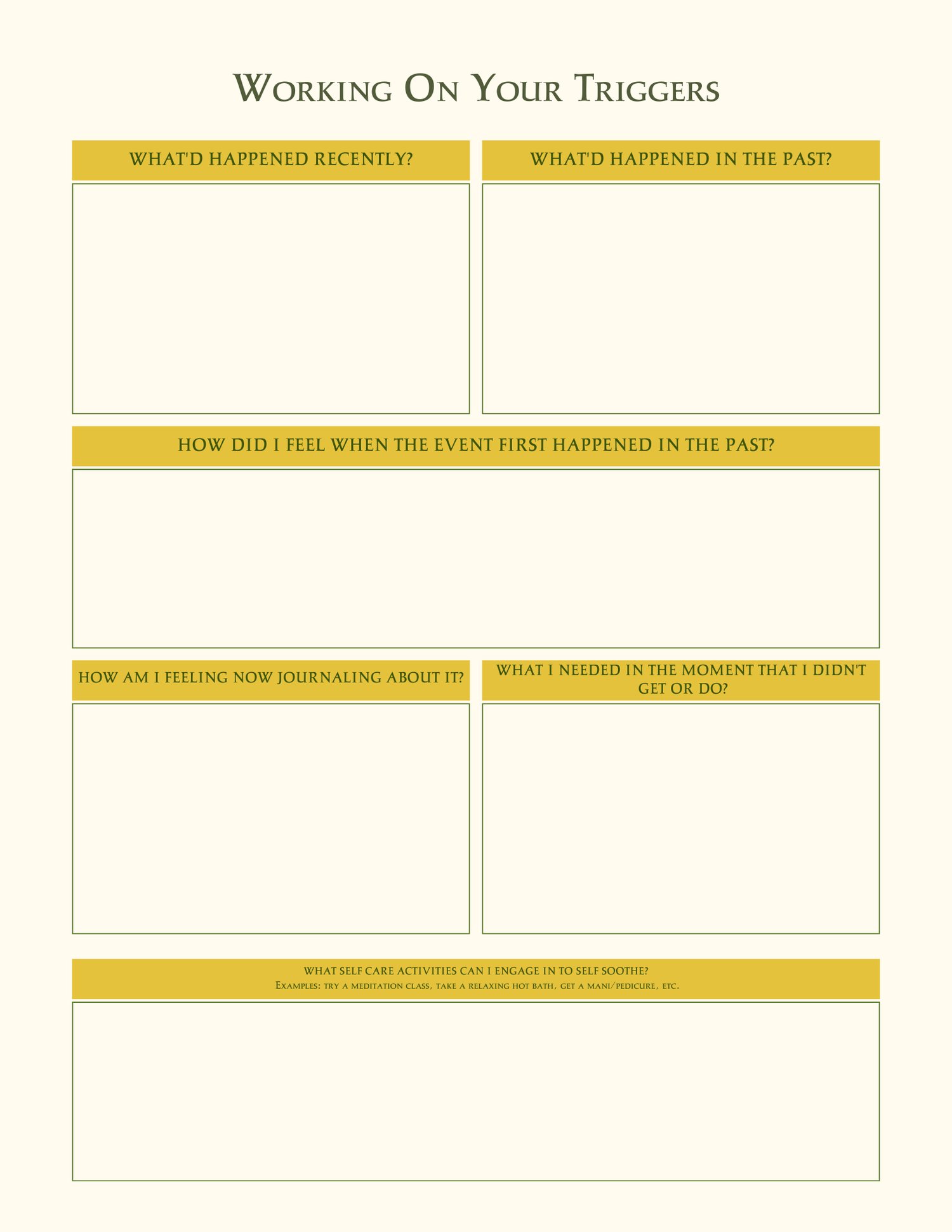 Trauma-informed reflection pages, Safety & grounding exercises, Emotion identification tools, Self-compassion & inner child work, Coping & resilience building pages, Instant PDF download