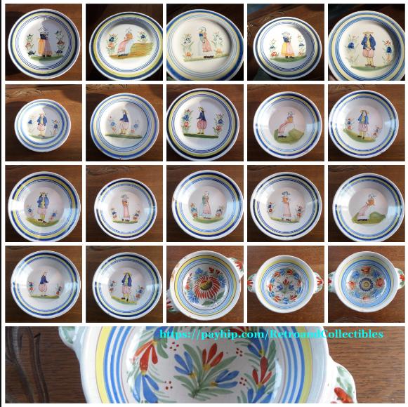 Antique Malicorne “Petit Breton” & “Bretonne” plates, bowls  with floral motif