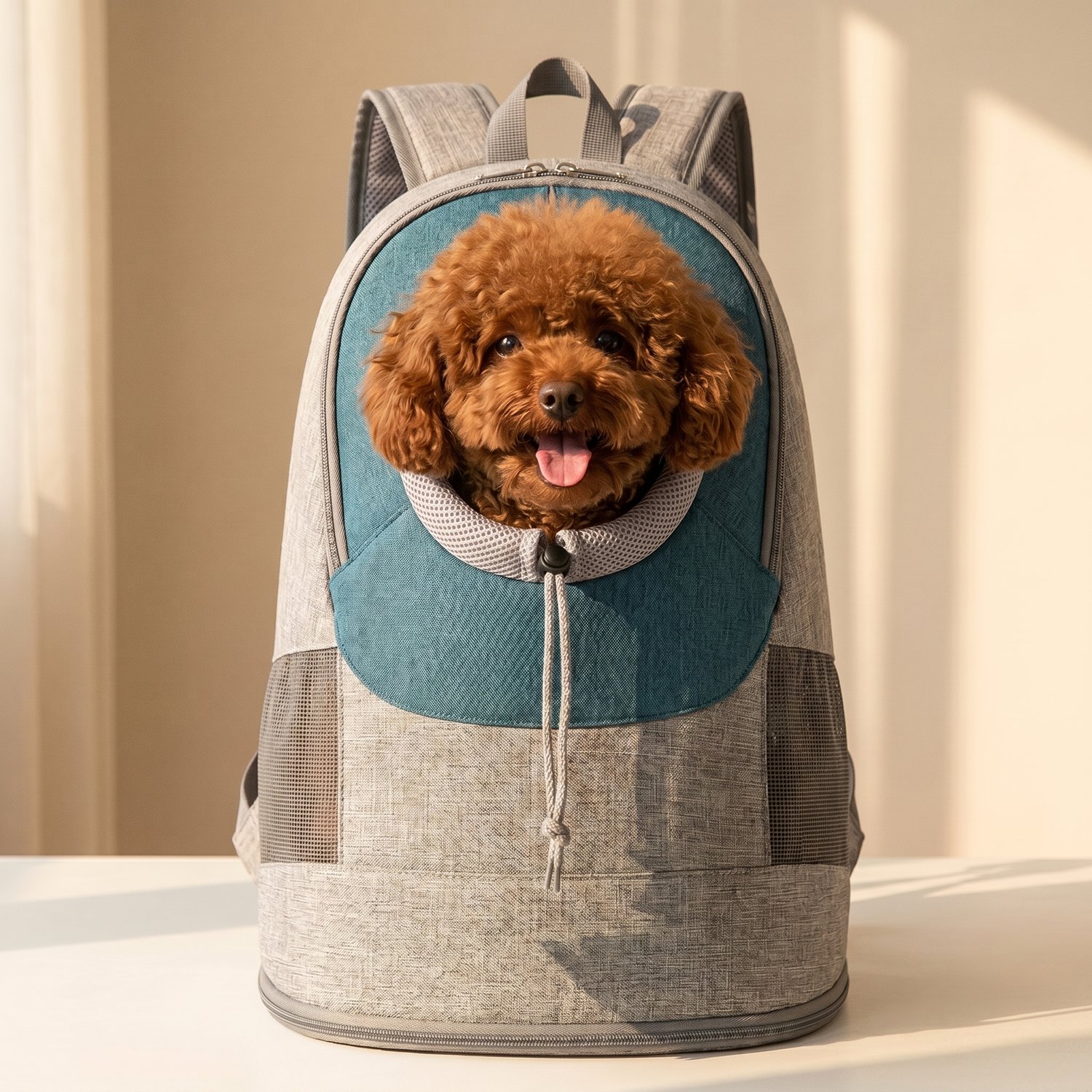 Shoulder Pet Bag in Blue side view showing side zipper and thickness for small pets on white background